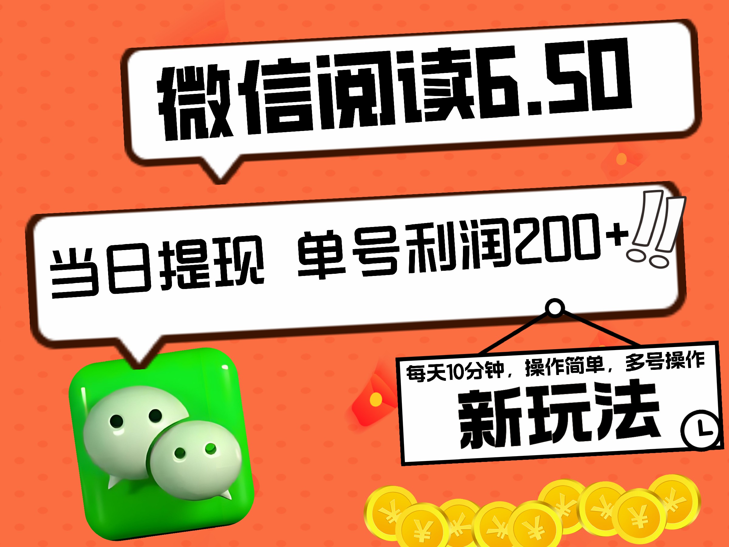 2024最新微信阅读6.50新玩法，5-10分钟 日利润200+，0成本当日提现，可矩阵多号操作-盈途副业网