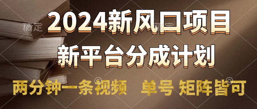 2024风口项目，新平台分成计划，两分钟一条视频，单号轻松上手月入9000+-盈途副业网