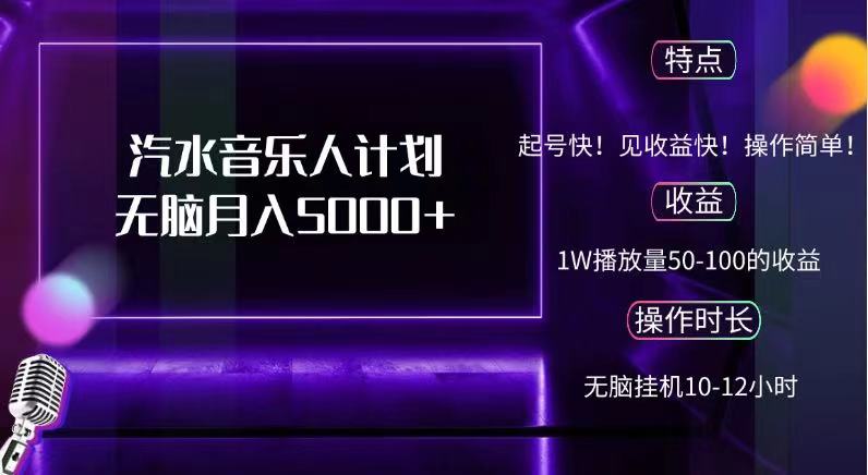 抖音汽水音乐人，计划无脑月入5000+-盈途副业网