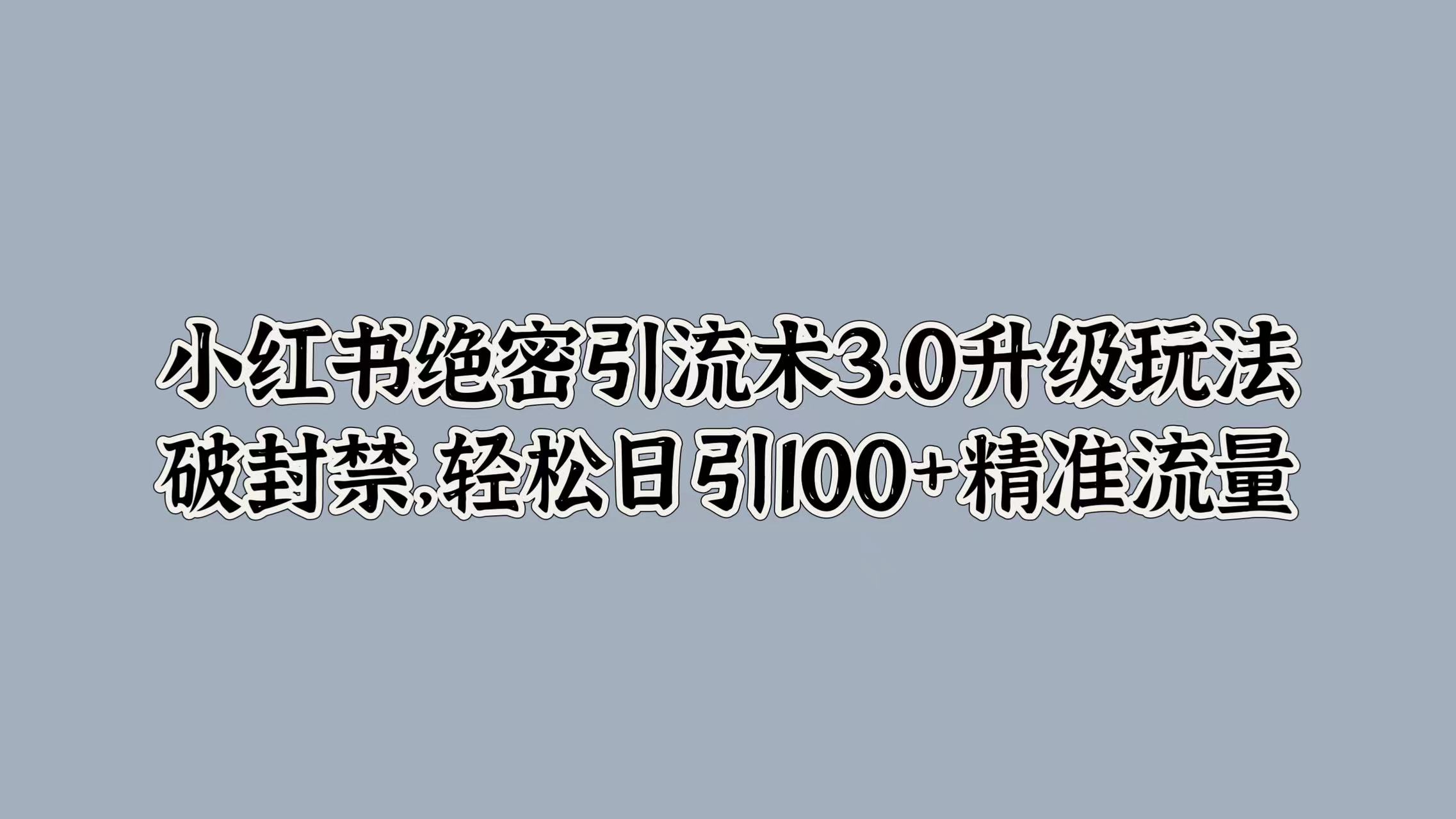 小红书绝密引流术3.0升级玩法，破封禁，轻松日引100+精准流量-盈途副业网
