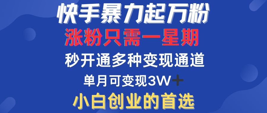 快手暴力起万粉，涨粉只需一星期！多种变现模式-盈途副业网