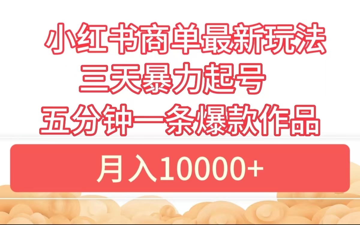 小红书商单最新玩法 3天暴力起号 5分钟一条爆款作品 月入10000+-盈途副业网