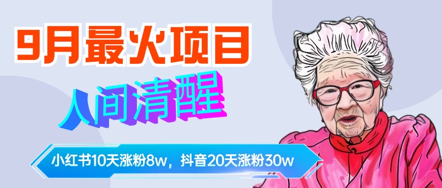 9月最火项目，人间清醒柒奶奶，10天小红薯涨粉8w+，单篇笔记报价1400.-盈途副业网