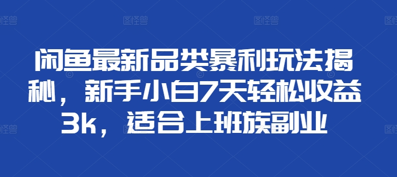 闲鱼最新品类暴利玩法揭秘，新手小白7天轻松赚3000+，适合上班族副业-盈途副业网
