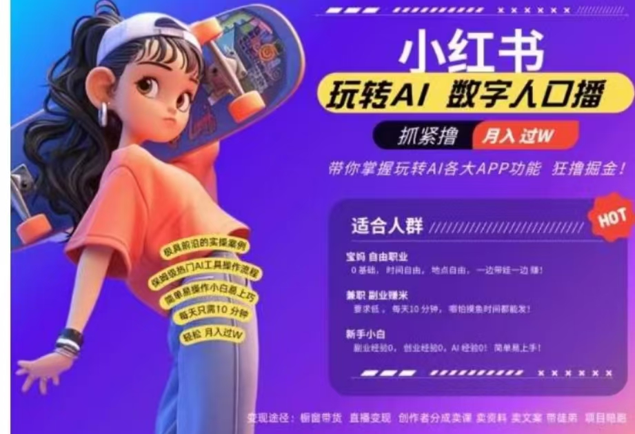 小红书数字人暴力起号，AI改写文案，流量火爆月入破W轻松拿捏，再也不用费劲录口播-盈途副业网