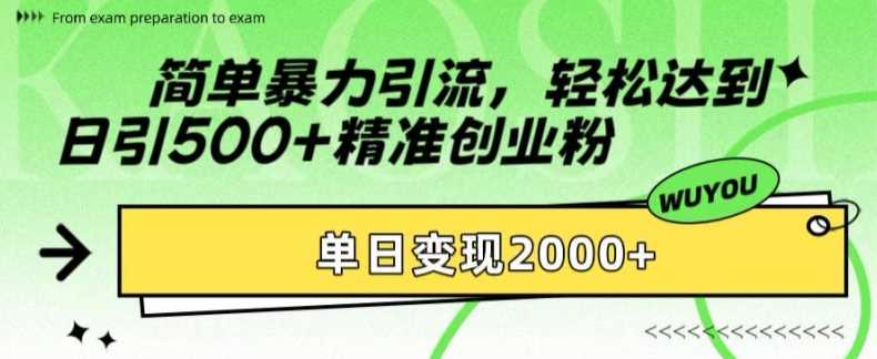 简单暴力引流轻松达到日引500+精准创业粉，单日变现2k【揭秘】-盈途副业网