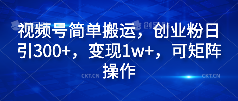视频号简单搬运，创业粉日引300+，变现1w+，可矩阵操作-盈途副业网