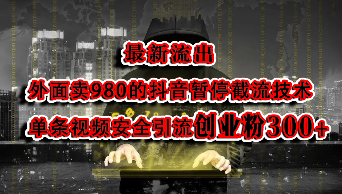 最新流出：外面卖980的抖音暂停截流技术单条视频安全引流创业粉300+-盈途副业网