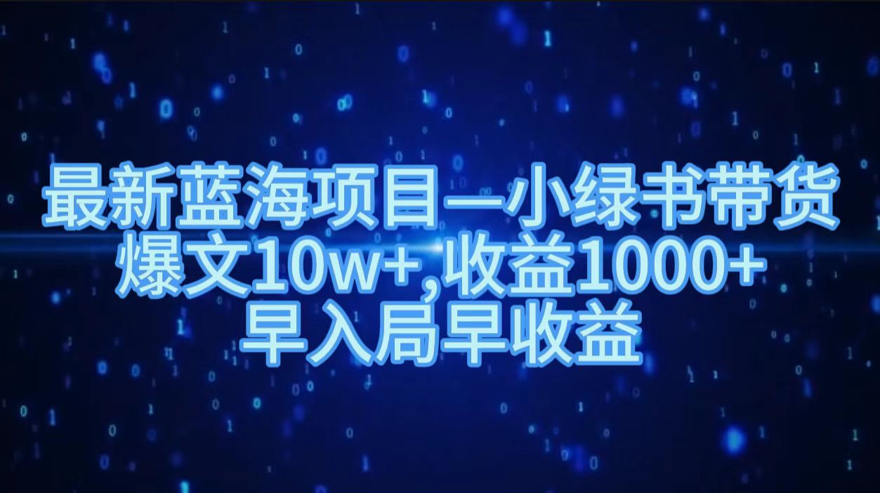 最新蓝海项目小绿书带货，爆文10w＋，收益1000＋，早入局早获益！！-盈途副业网