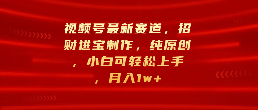 视频号最新赛道，招财进宝制作，纯原创，小白可轻松上手，月入1w+-盈途副业网