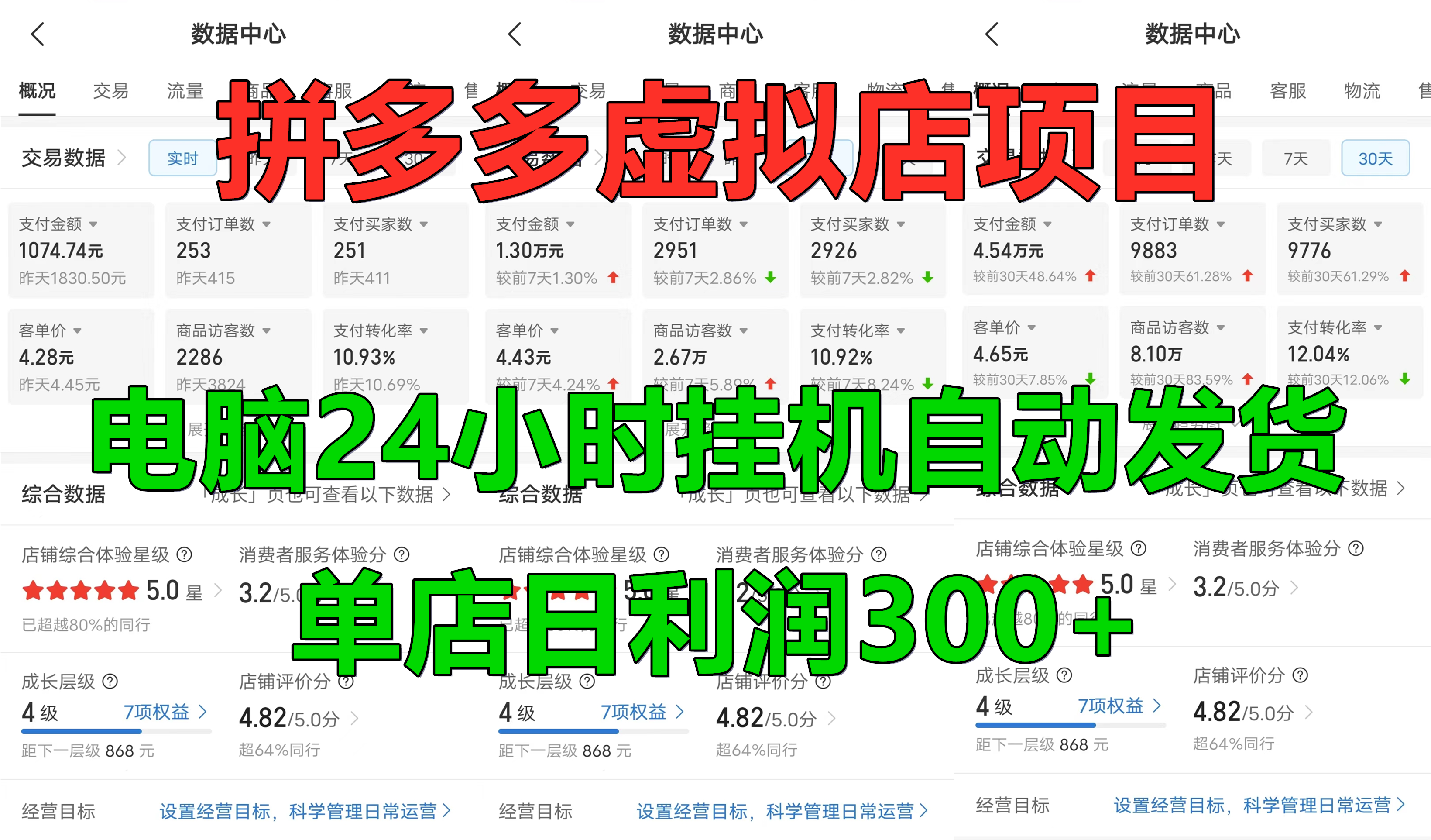 拼多多虚拟店项目，电脑挂机自动发货，单店日利润300+，可放大操作-盈途副业网