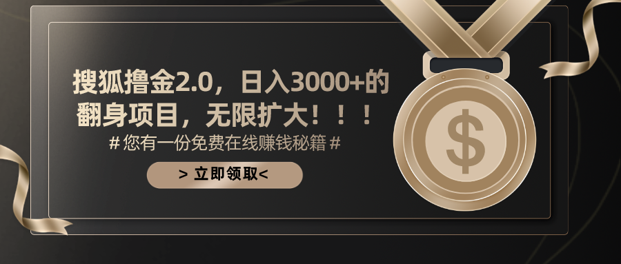 搜狐撸金2.0，日入3000+，可无限扩大的翻身项目。-盈途副业网