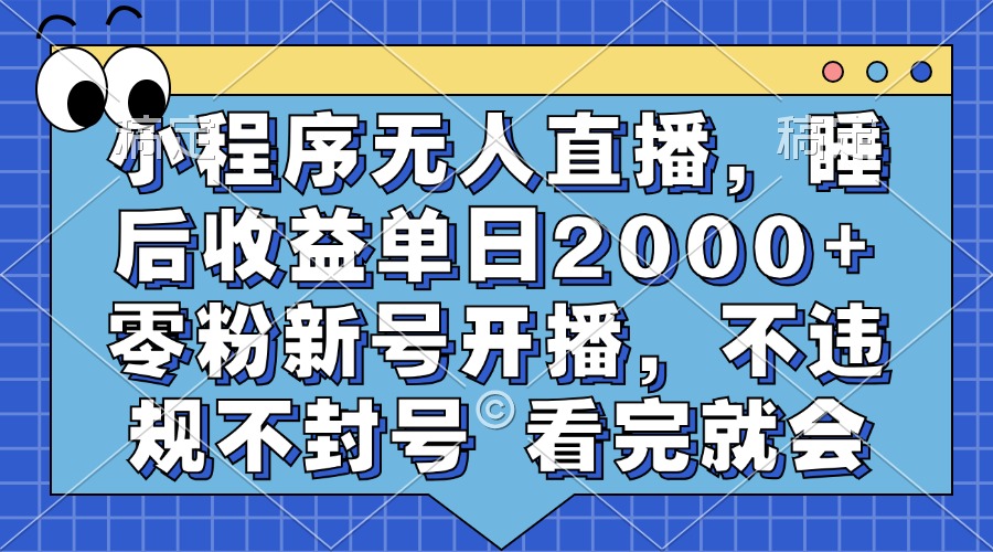 小程序无人直播，睡后收益单日2000+ 零粉新号开播，不违规不封号 看完就会-盈途副业网