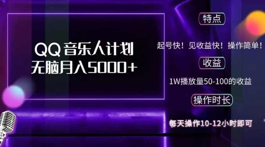 2024 QQ音乐人计划，轻松月入5000+，纯无脑操作，可批量放大操作-盈途副业网