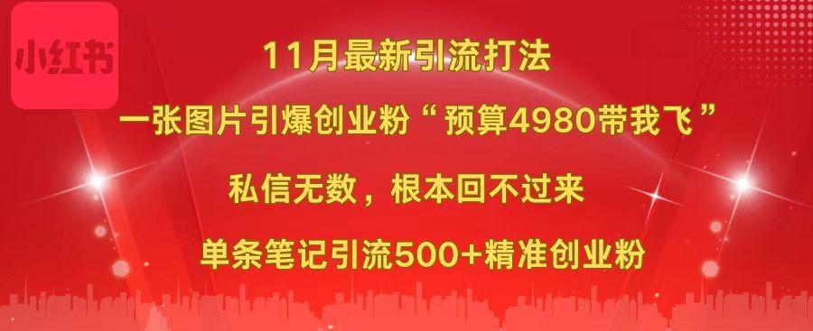 小红书11月最新图片打法，一张图片引爆创业粉“预算4980带我飞”，私信无数，根本回不过来，单条笔记引流500+精准创业粉-盈途副业网