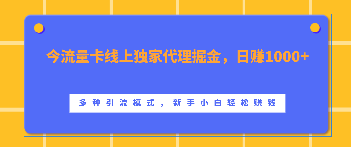 流量卡线上独家代理掘金，日赚1000+ ，多种引流模式，新手小白轻松赚钱-盈途副业网