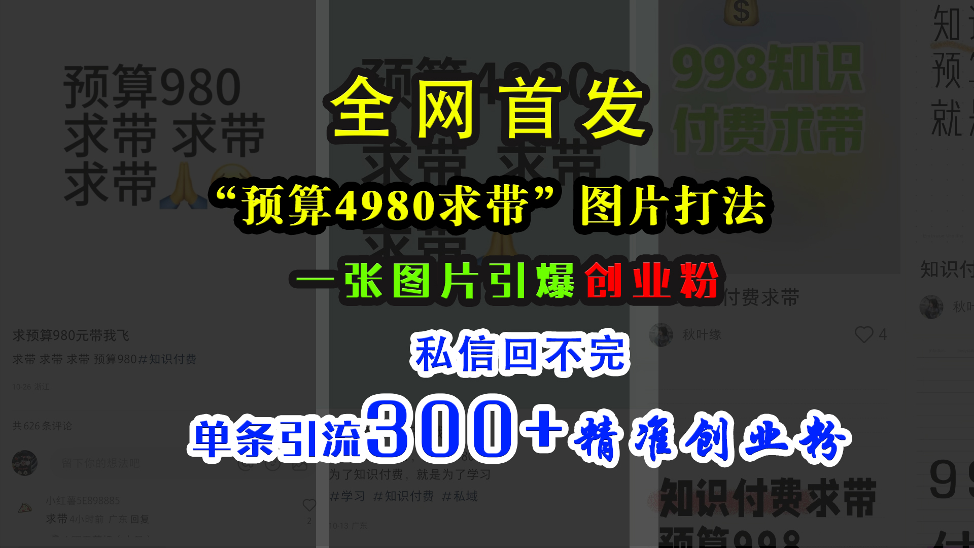 小红书“预算4980带我飞”图片打法，一张图片引爆创业粉，私信回不完，单条引流300+精准创业粉-盈途副业网