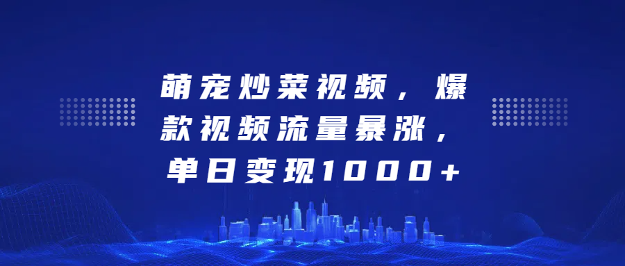 萌宠炒菜视频，爆款视频流量暴涨，单日变现1000+-盈途副业网