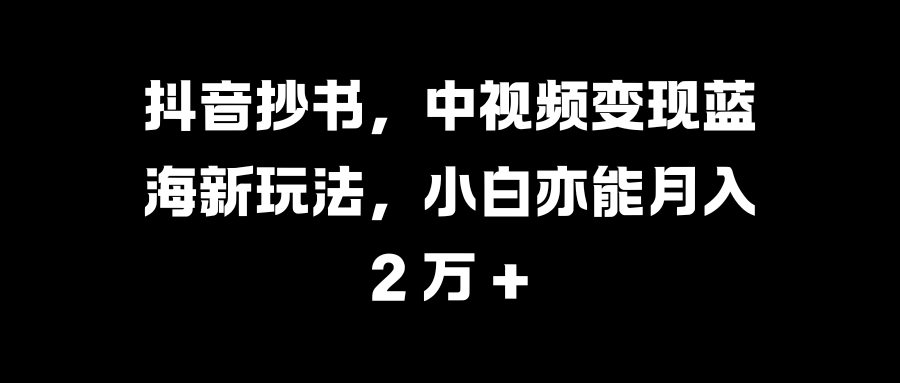 抖音抄书，中视频变现蓝海新玩法，小白亦能月入 2 万 +-盈途副业网