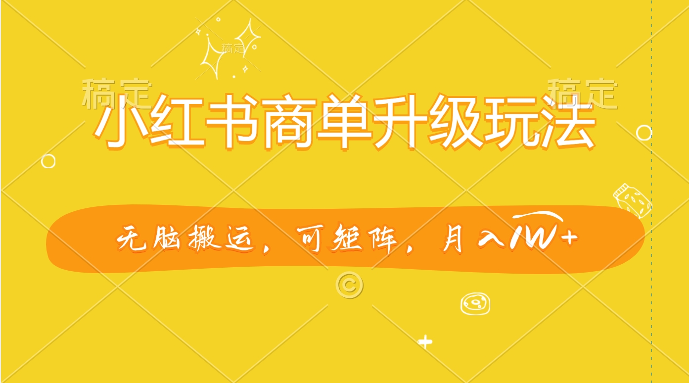小红书商单升级玩法，无脑搬运，可矩阵，月入1W+-盈途副业网