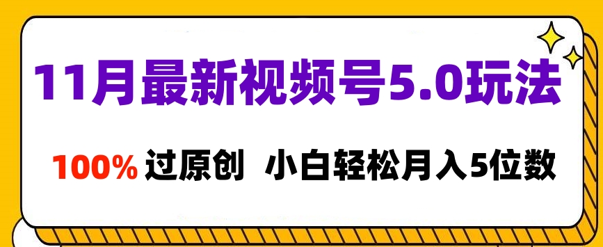 11月最新视频号5.0玩法，100%过原创，小白轻松月入5位数-盈途副业网