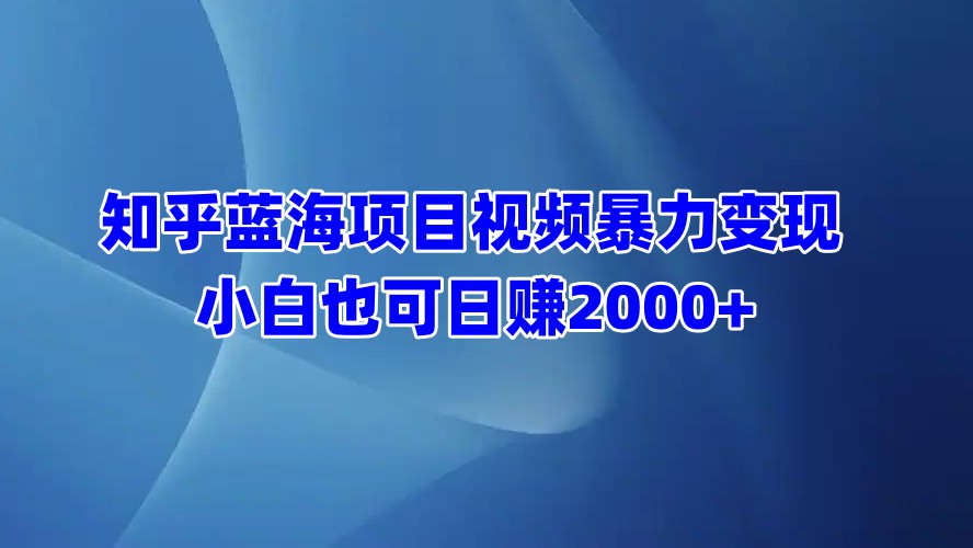 知乎蓝海项目视频暴力变现  小白也可日赚2000+-盈途副业网