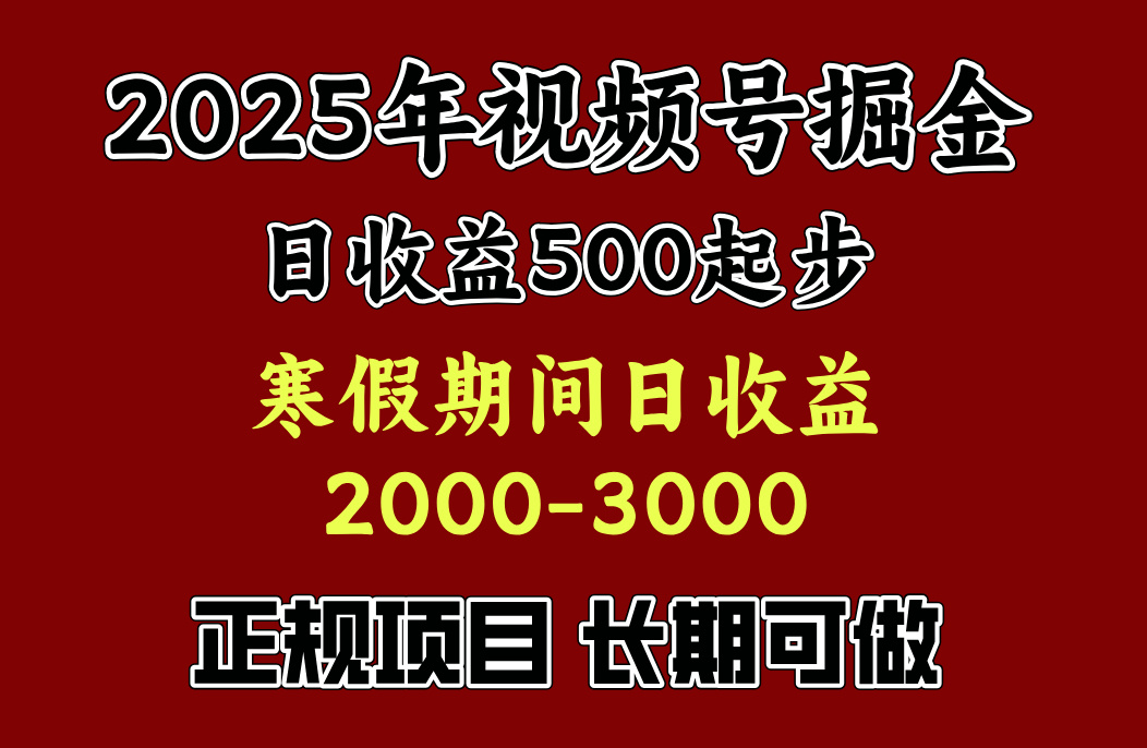 最新视频号项目，单账号日收益500起步，寒假期间日收益2000-3000左右，-盈途副业网