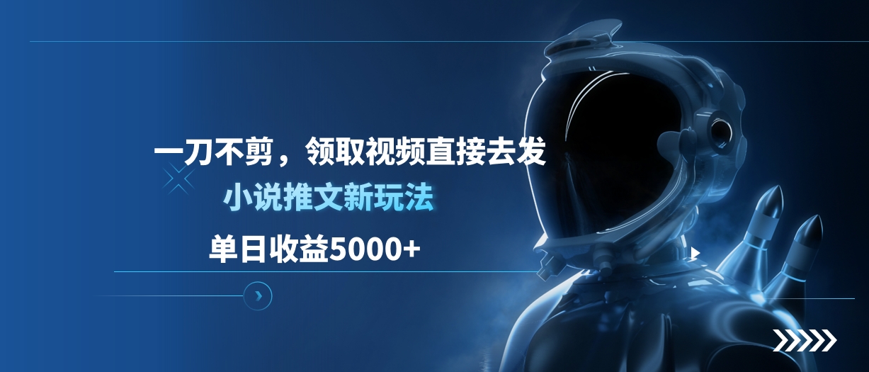 单日收益5000+，小说推文新玩法，一刀不剪，领取视频直接去发-盈途副业网