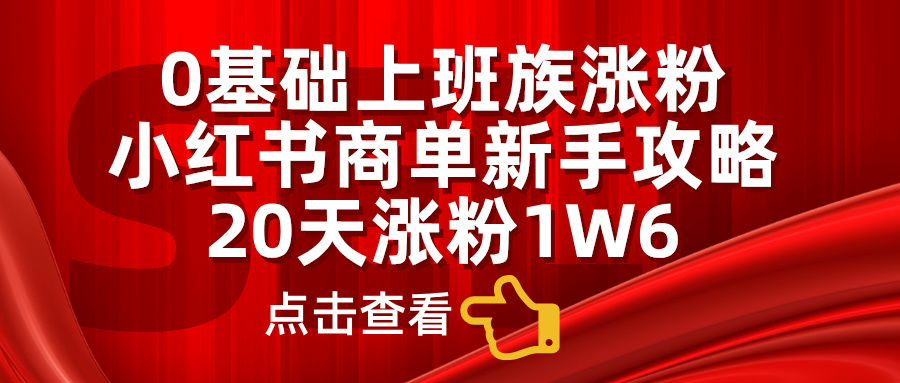 小红书商单新手攻略，20天涨粉1.6w，0基础上班族涨粉-盈途副业网