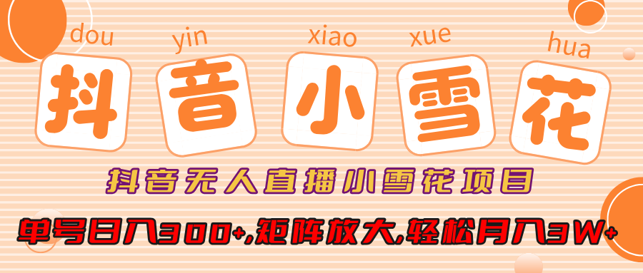 抖音无人直播小雪花项目，单号日入300+,矩阵放大,轻松月入3W+-盈途副业网