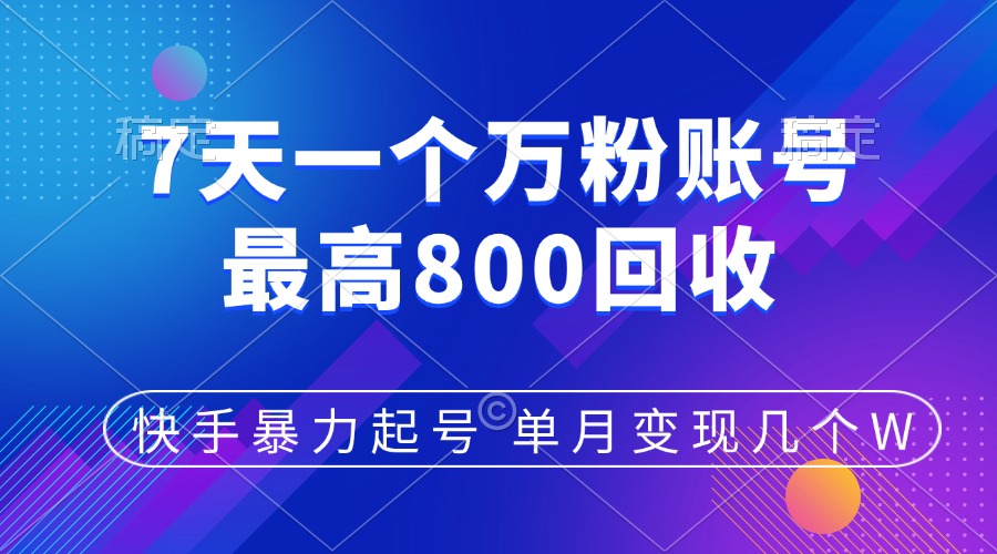快手暴力起号，7天涨万粉，小白当天起号，多种变现方式，账号包回收，单月变现几个W-盈途副业网
