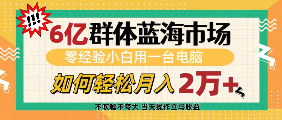 6亿群体蓝海市场，零经验小白用一台电脑，如何轻松月入2万+-盈途副业网