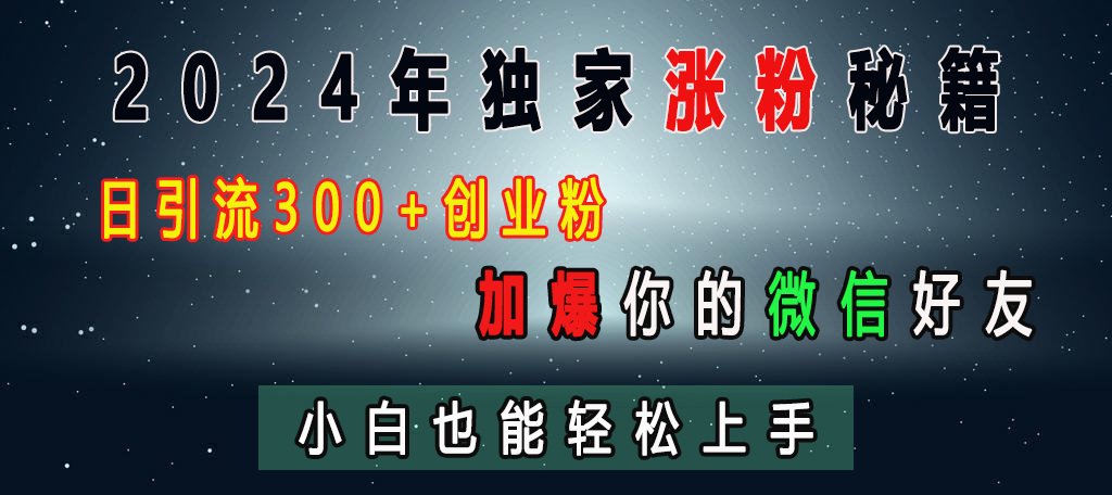 2024年独家涨粉秘籍，日引流300+创业粉，加爆你的微信好友，小白也能轻松上手-盈途副业网