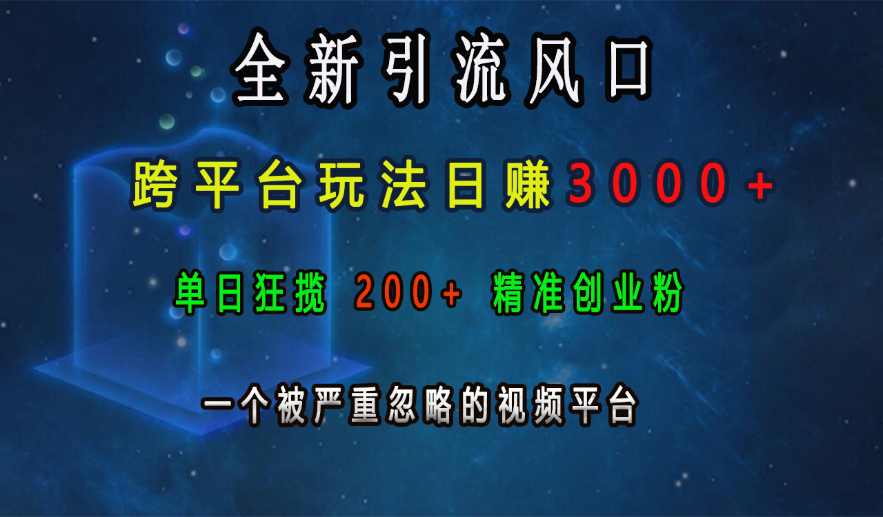 全新引流风口，跨平台玩法日赚3000+，单日狂揽200+精准创业粉，一个被严重忽略的视频平台-盈途副业网