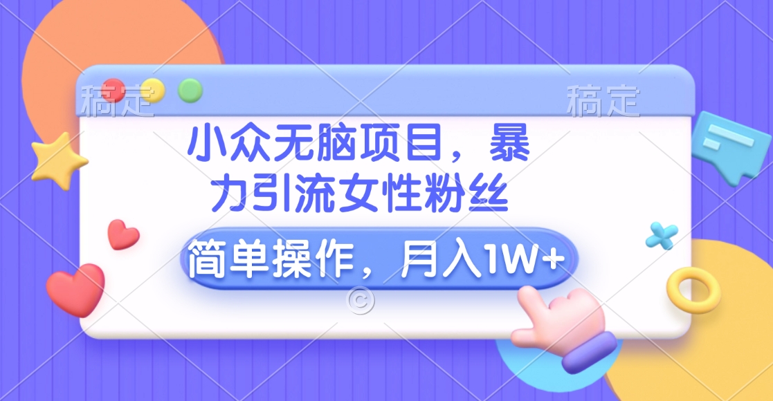 小众无脑项目，暴力引流女性粉丝，简单操作，月入10000+元-盈途副业网