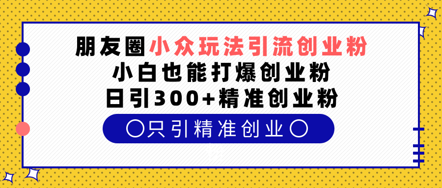 朋友圈小众玩法引流创业粉，小白也能打爆创业粉，日引300+精准创业粉-盈途副业网