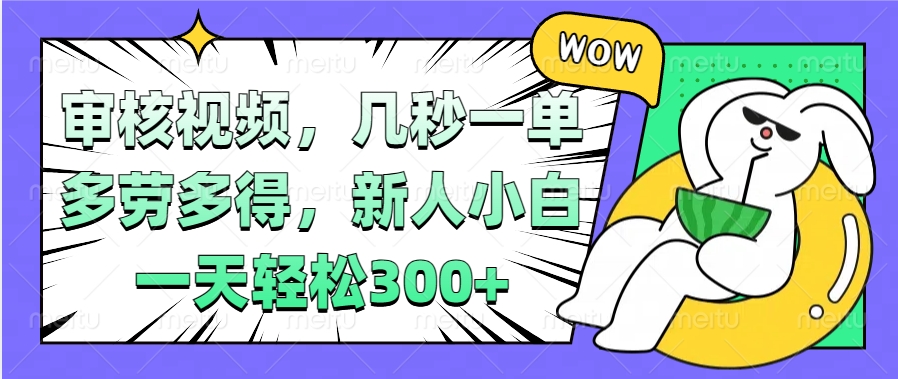 视频审核项目，几秒一单，多劳多得，新人小白一天轻松300+-盈途副业网