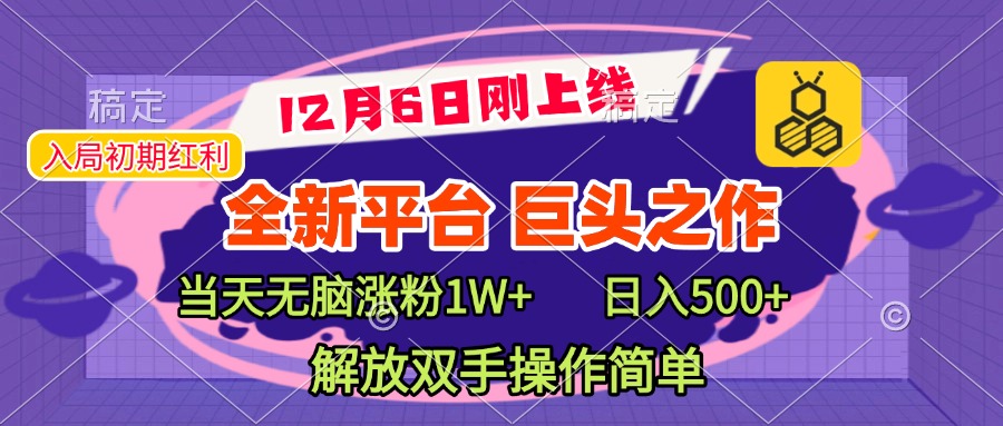 全新引流平台，巨头之作，当天无脑涨粉1W+，日入现500+，解放双手操作简单-盈途副业网