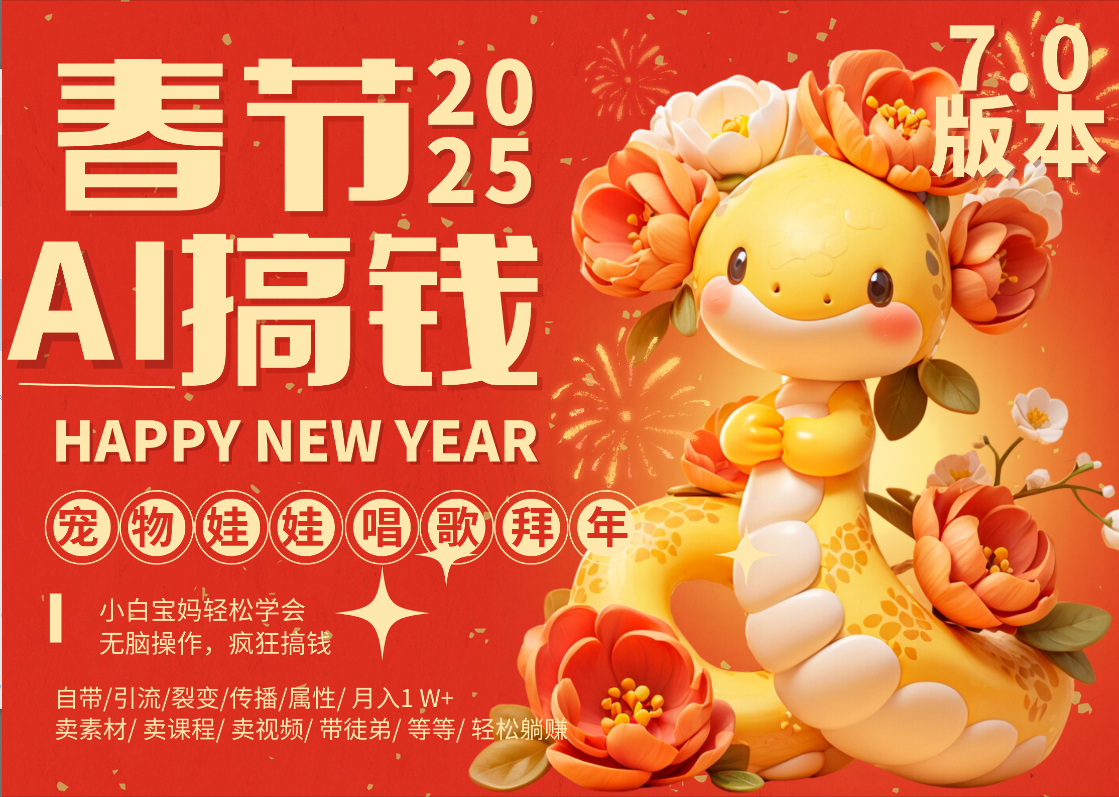 AI春节搞钱7.0升级版 蝴蝶号超火爆萌宠唱歌拜年  AI一键制作 批量出内容   春节做轻松躺赚 每日轻松十分钟  月赚米1W+  抓紧冲！可做视频 可卖素材只带小白和宝妈！-盈途副业网