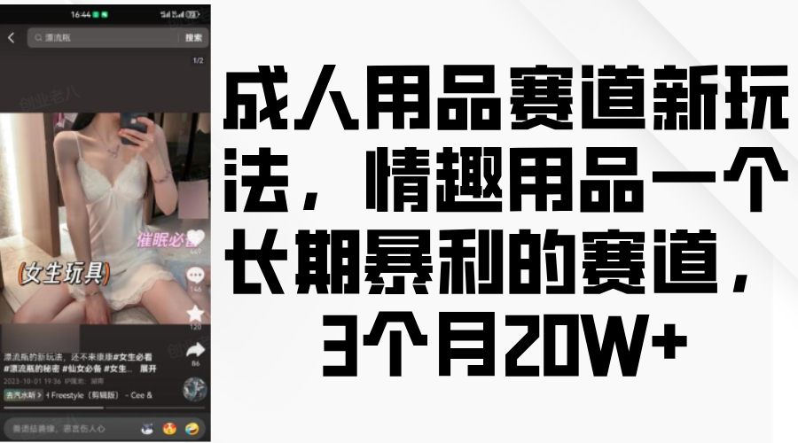 情趣用品一个长期暴利的赛道，成人用品赛道新玩法，3个月20W+-盈途副业网