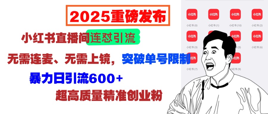 2025重磅发布：小红书直播间连怼引流，无需连麦、无需上镜，突破单号限制，暴力日引流600+超高质量精准创业粉-盈途副业网