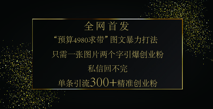 小红书，“预算 4980 带我飞” 的神奇图片引流法，堪称涨粉核武器！只需一张图，就能单条笔记凭借此方法，轻松引流 300 + 精准创业粉！-盈途副业网