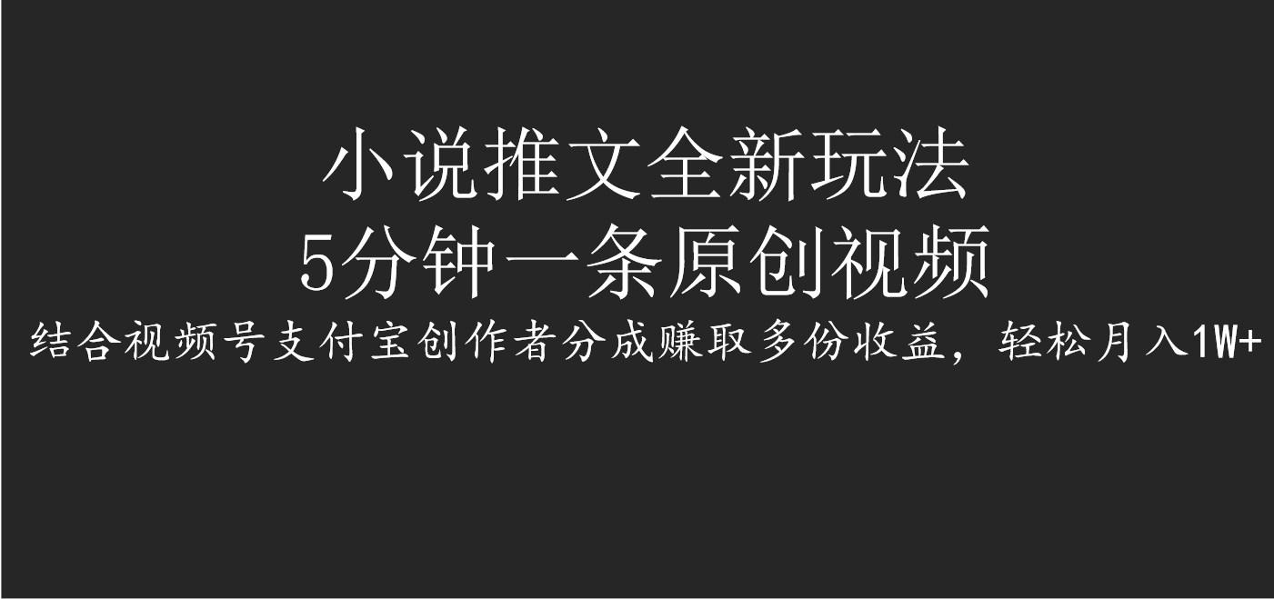 小说推文全新玩法，5分钟一条原创视频，结合视频号支付宝创作者分成赚取多份收益，轻松月入1W+-盈途副业网