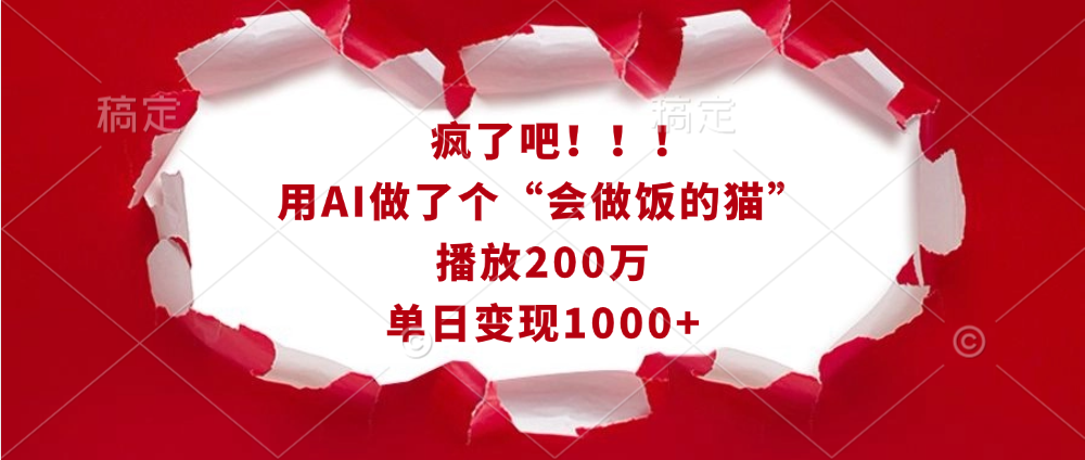疯了吧！！！用AI做了个“会做饭的猫”，播放200万，单日变现1000+-盈途副业网