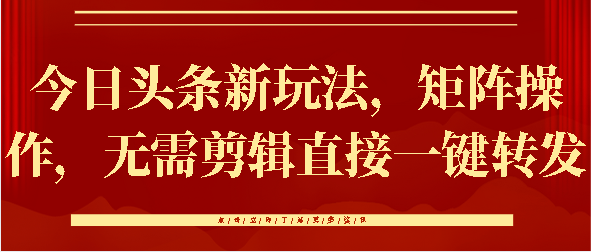 今日头条新玩法，矩阵操作，无需剪辑直接一键转发-盈途副业网