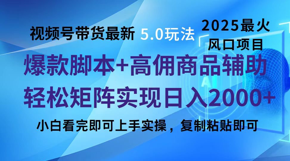 视频号带货最新5.0玩法，作品制作简单，当天起号，复制粘贴，脚本辅助，轻松矩阵日入2000+-盈途副业网