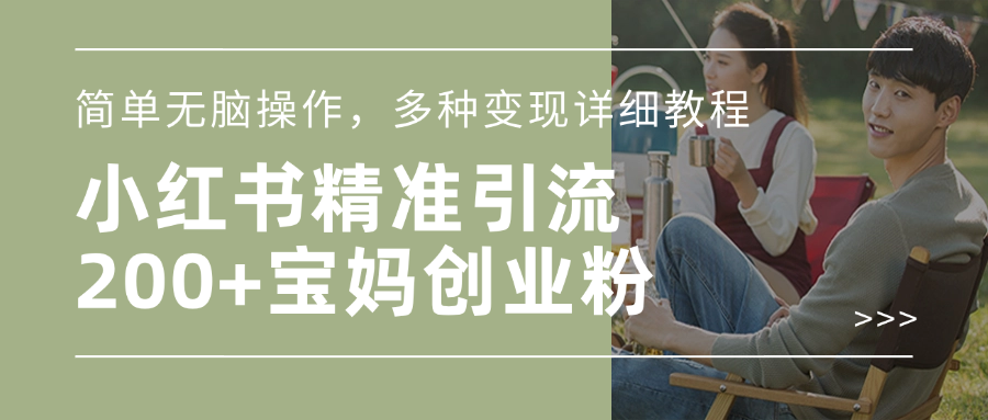 小红书精准日引200+宝妈创业粉，简单无脑操作，多种变现详细教程-盈途副业网