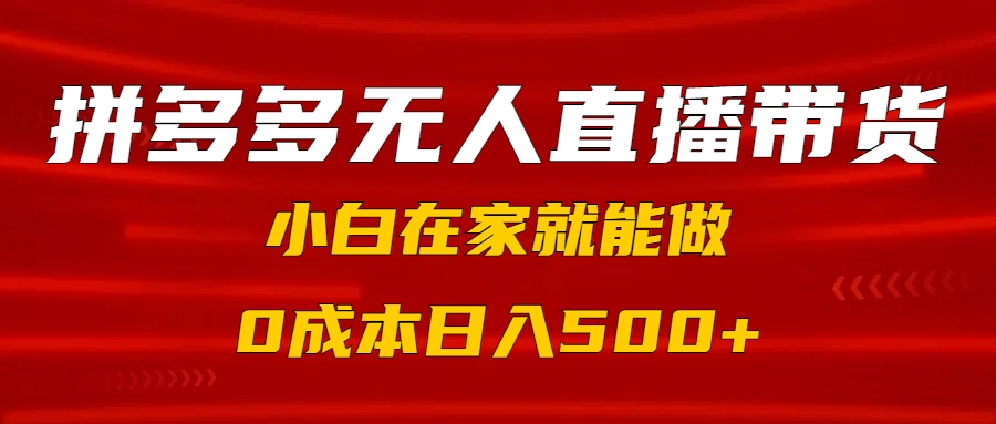 拼多多无人直播带货，小白在家就能做，0成本日入500+-盈途副业网