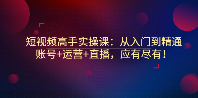 【副业项目3439期】短视频高手实操课：从入门到精通（怎样做短视频赚钱）-盈途副业网