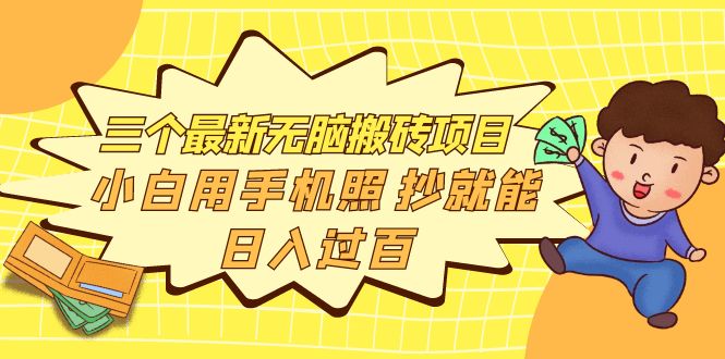 【副业项目4163期】三个最新无脑搬砖项目，小白用手机照抄就能日入过百-盈途副业网